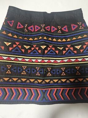 Sam Edelman Black Mini Skirt with Multicolor Tribal Embroidery